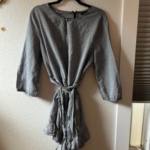 Pinstripe ruffle hem tie dress